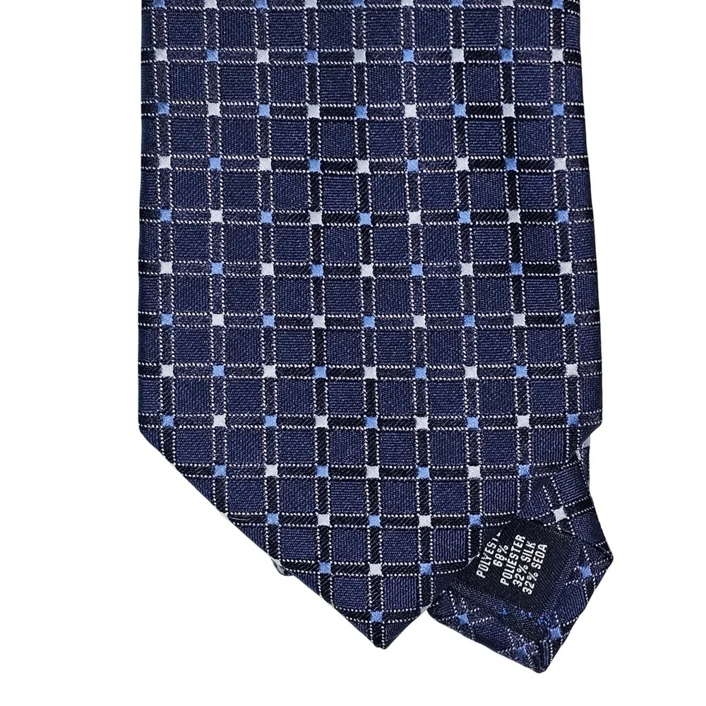 Saddlebred Necktie Navy Blue Plaid Checkered 68% Silk‎ - Handmade
